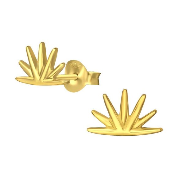 24k Gold Vermeil Simple Half Circle Spike Stud Earrings - Picture 1 of 10
